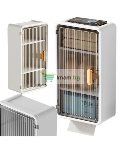 Стенен рафт за баня, 3 нива, вратички, отвор за кърпички